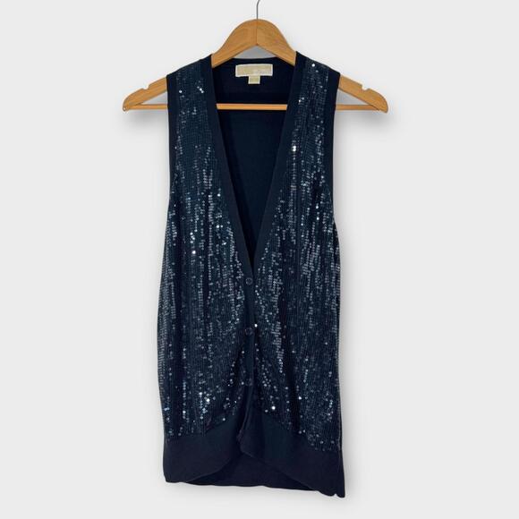 Michael Michael Kors Women’s Size Small Dark Blue Sequin Front Knit Sweater Vest - Picture 1 of 9